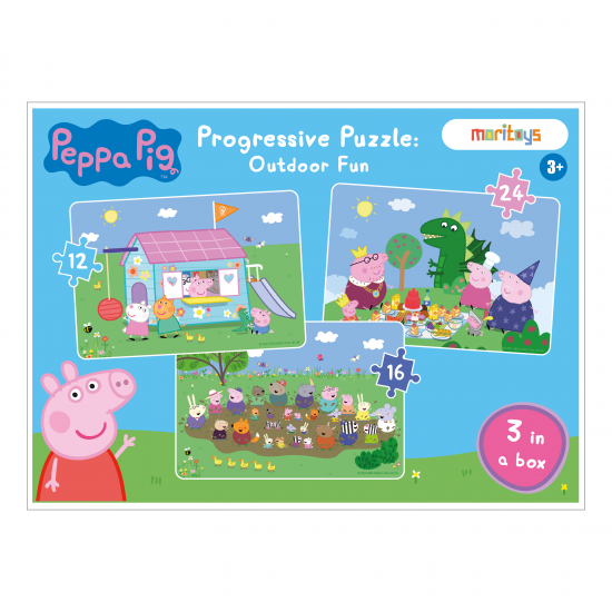 Moritoys - Outdoor Fun: Peppa Pig 3 in 1 Puzzle  (12 - 16 - 24 Parça Yapboz)