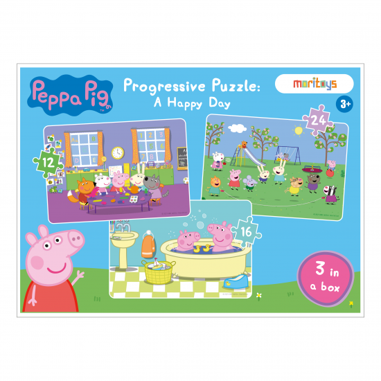 Moritoys - A Happy Day: Peppa Pig 3 in 1 Puzzle  (12 - 16 - 24 Parça Yapboz)