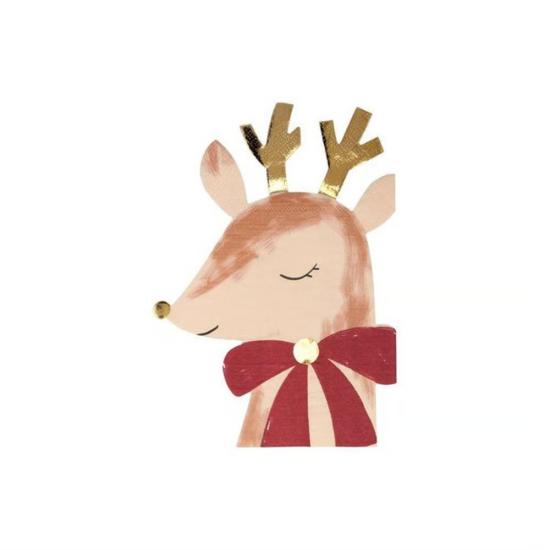 Meri Meri - Reindeer With Bow Napkins - Ren Geyiği Peçeteler - 16’lı