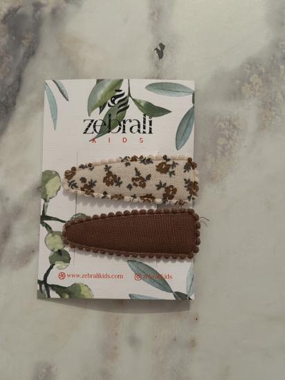 Kahve/Bej Kahveli Çiçekli Klips Toka