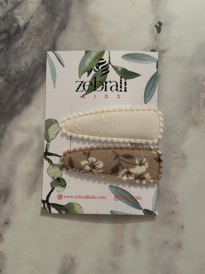 Bej Dantelli/Kahve Çiçekli Klips Toka