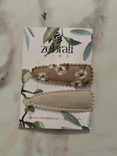 Bej/Kahve Çiçekli Klips Toka