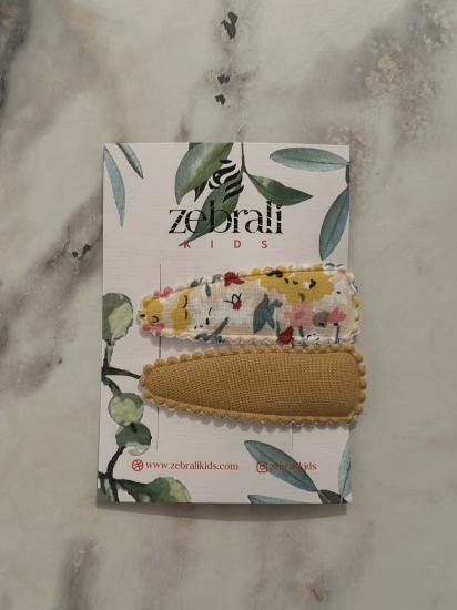 Hardal/Pastel Çiçekli Klips Toka