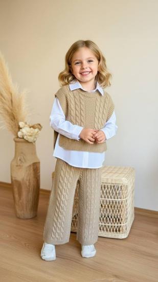 3’lü Kahve Triko Örgü Takım