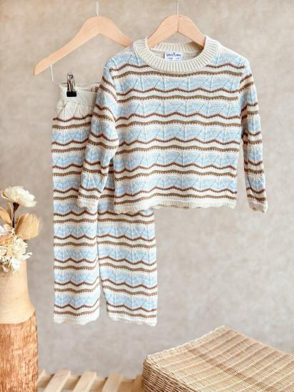 Bebek Mavisi Krem Yaldızlı Triko Takım